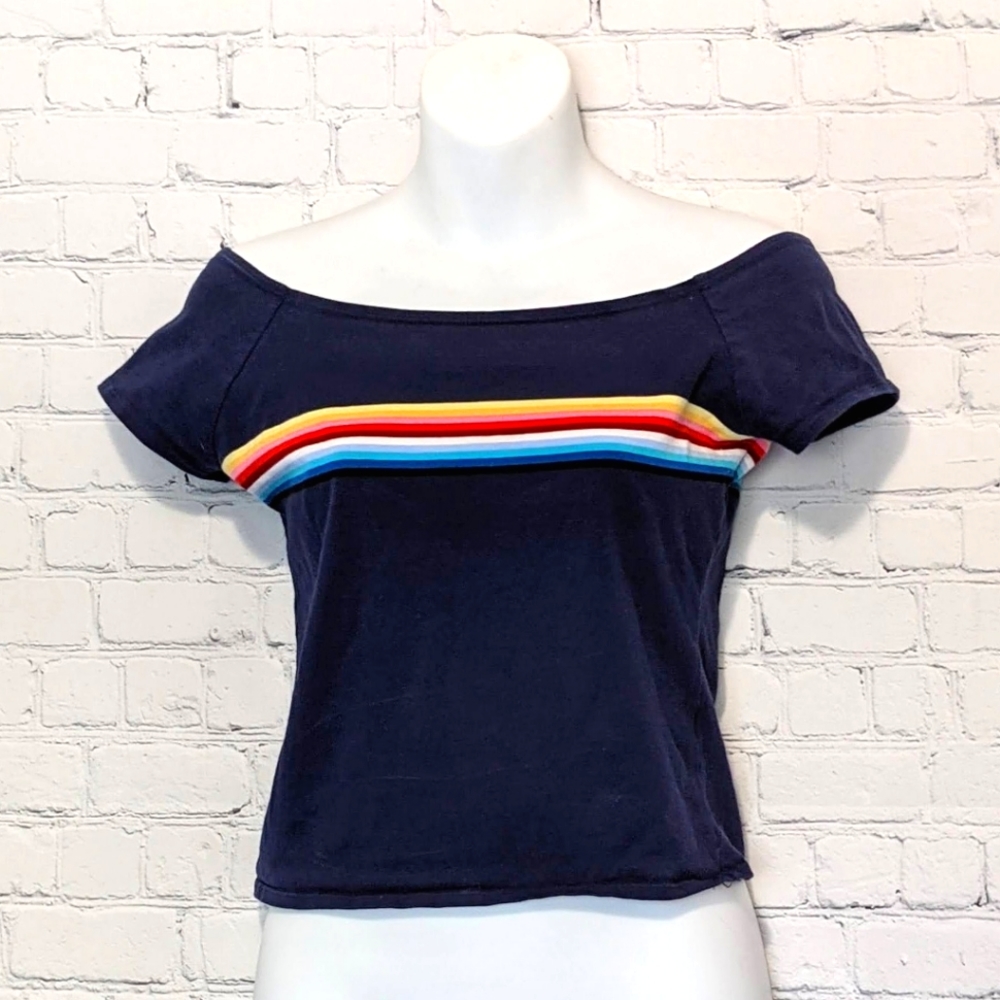 Vintage Vibes Stripe Cold Shoulder Crop